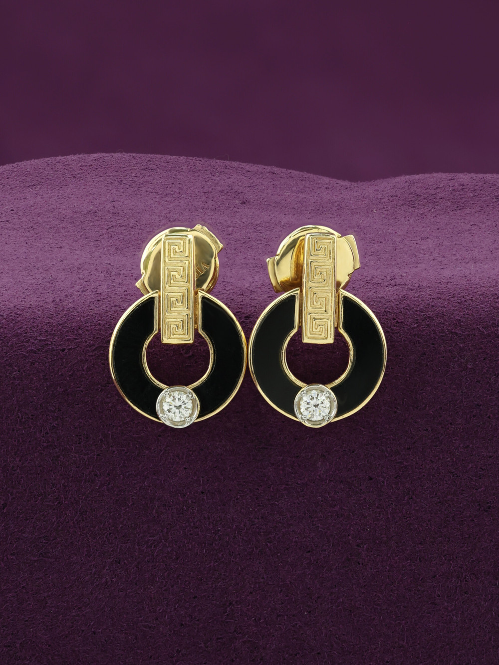 Серьги из лимонного золота 585 пробы c бриллиантами и ониксом