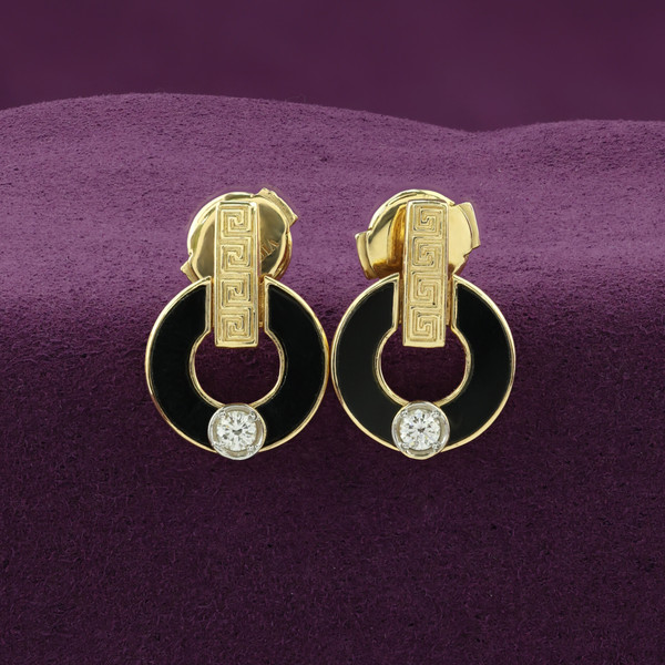 Серьги из лимонного золота 585 пробы c бриллиантами и ониксом