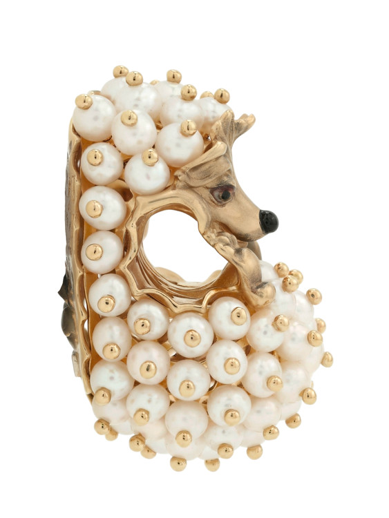 Подвеска из красного золота 585 пробы c эмалью и жемчугом