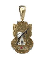 Подвеска из лимонного золота c эмалью, бриллиантами и рубином