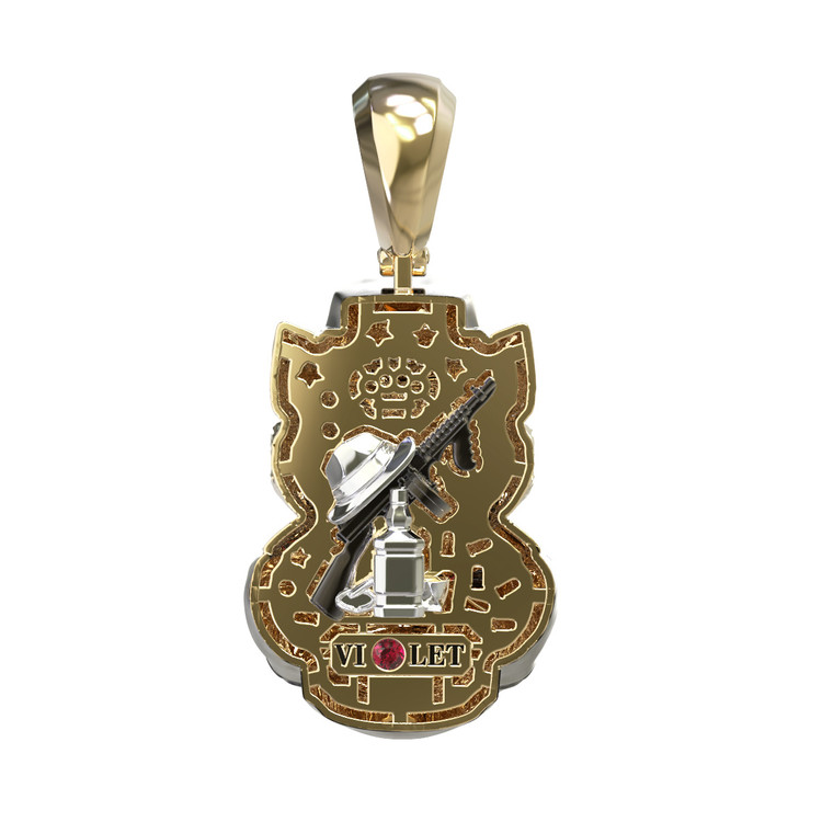 Подвеска из лимонного золота 585 пробы c эмалью, бриллиантами и рубином