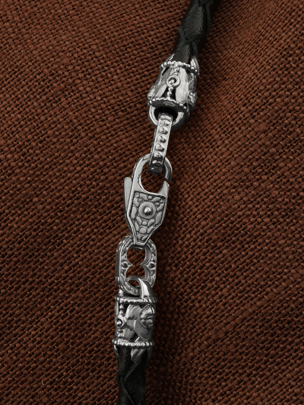 Цепь-шнурок кожа из белого золота 585 пробы c кожаным шнурком