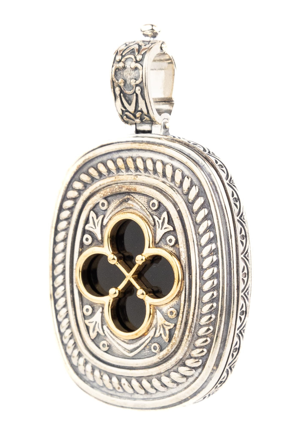 Подвеска из серебра 925 пробы и золота 750 пробы c ониксом и рубином