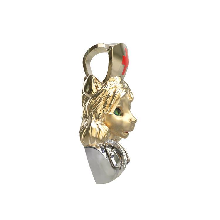 Подвеска из лимонного золота 585 пробы c эмалью, бриллиантами и рубином