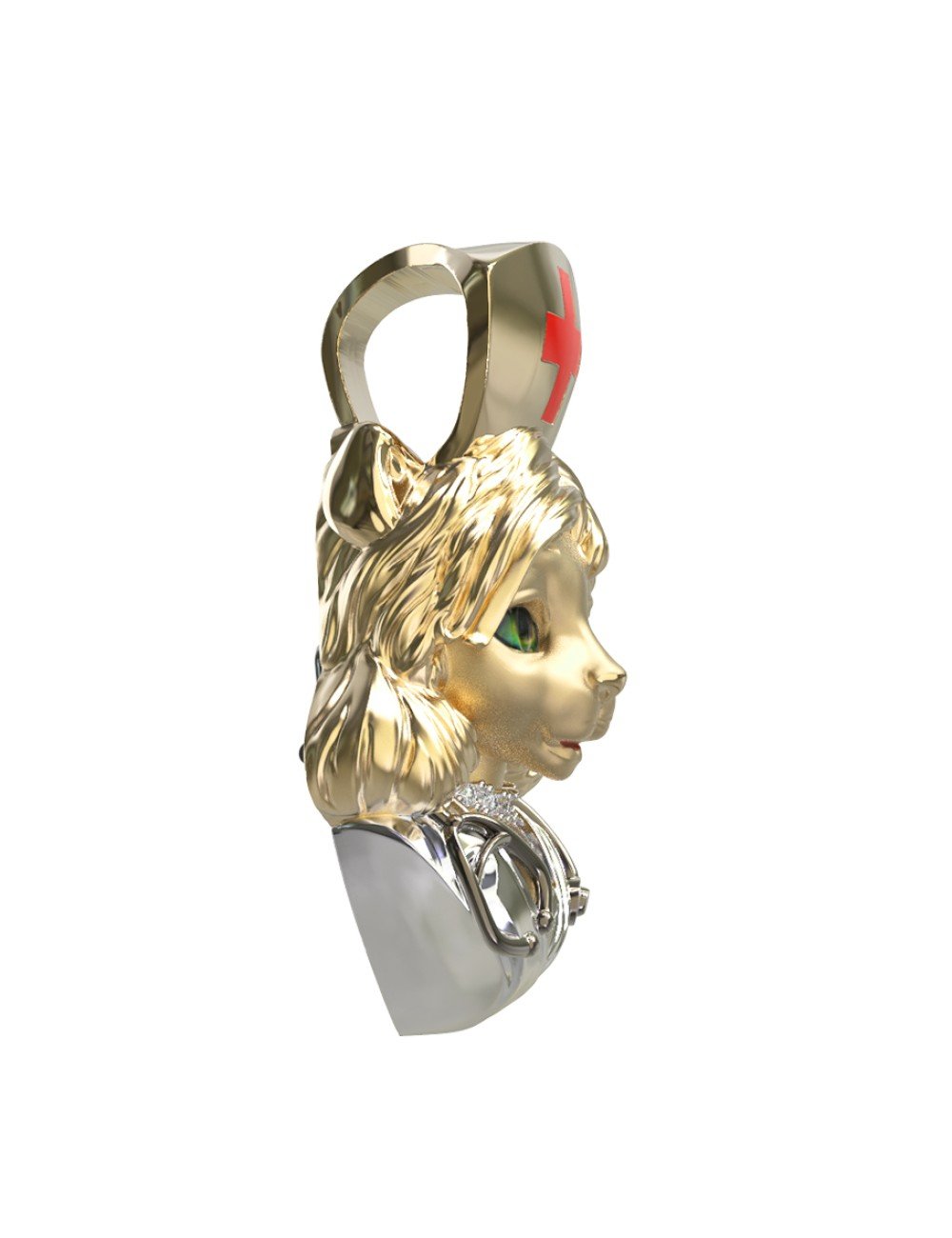 Подвеска из лимонного золота c эмалью, бриллиантами и рубином