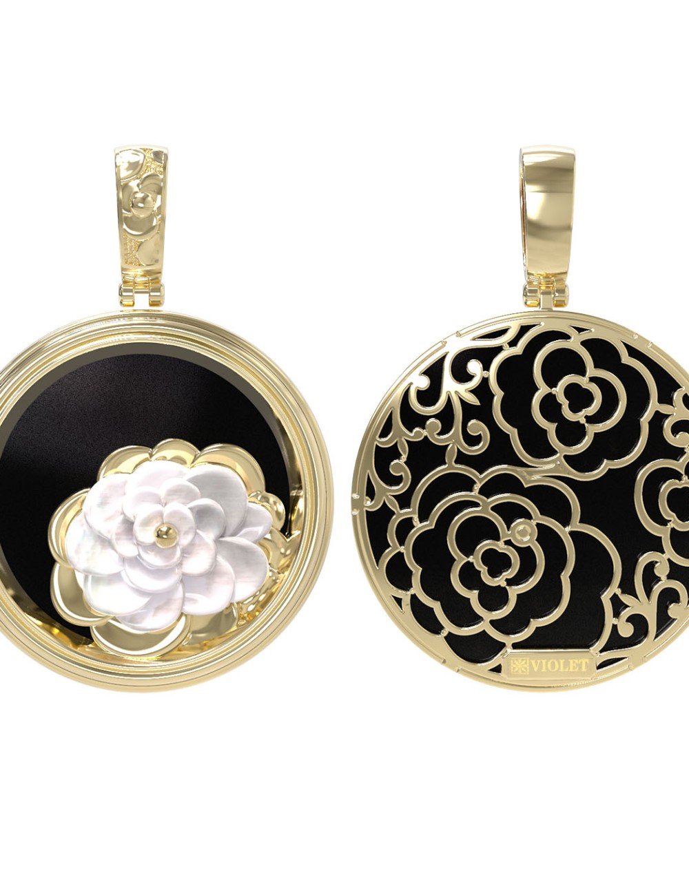 Подвеска из лимонного золота c ониксом и перламутром