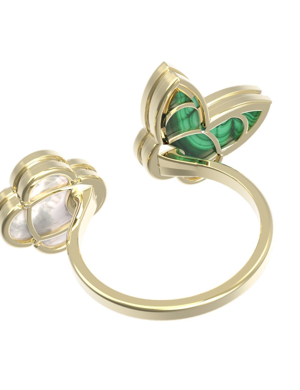 Кольцо из лимонного золота c малахитом и перламутром