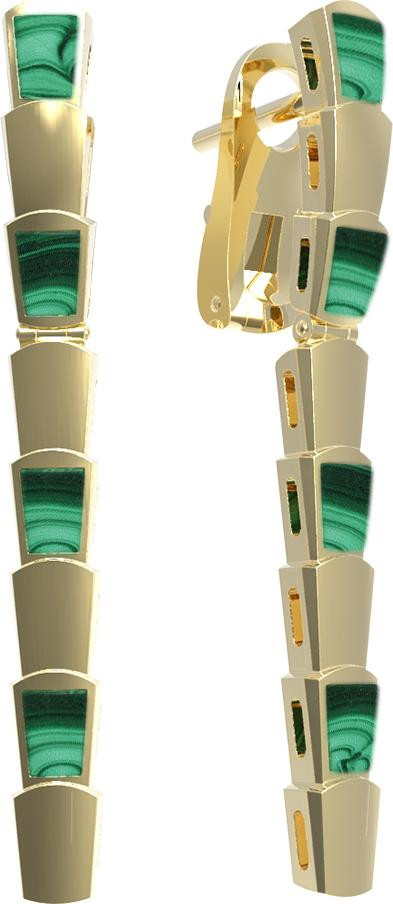 Серьги из лимонного золота 585 пробы c малахитом