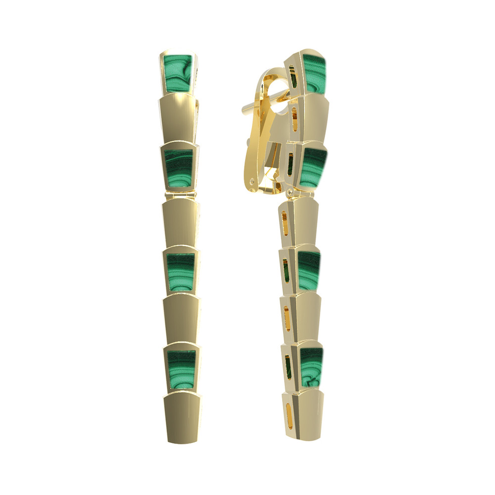 Серьги из лимонного золота 585 пробы c малахитом