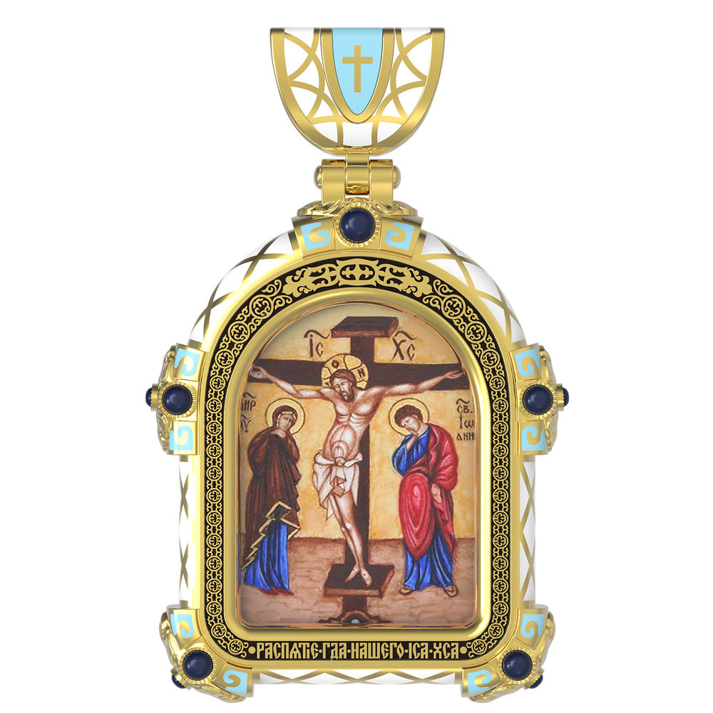 Нательная икона из лимонного золота 585 пробы c эмалью, иконописью и темперой