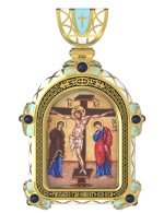 Образок из лимонного золота c эмалью, иконописью и темперой