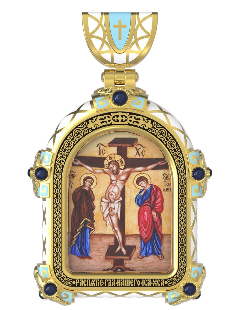 Образок из лимонного золота c эмалью, иконописью и темперой