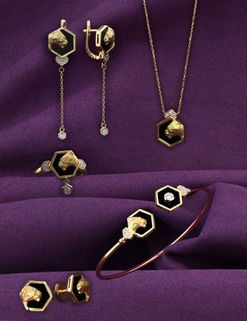 Серьги из лимонного золота c бриллиантами и ониксом