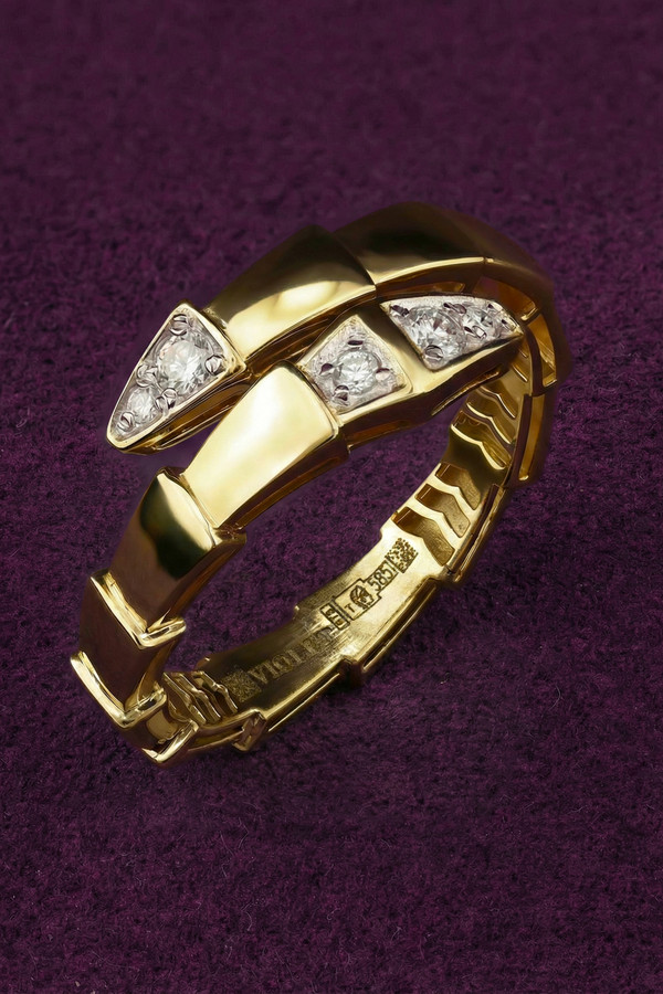 Кольцо из лимонного золота 585 пробы c бриллиантами