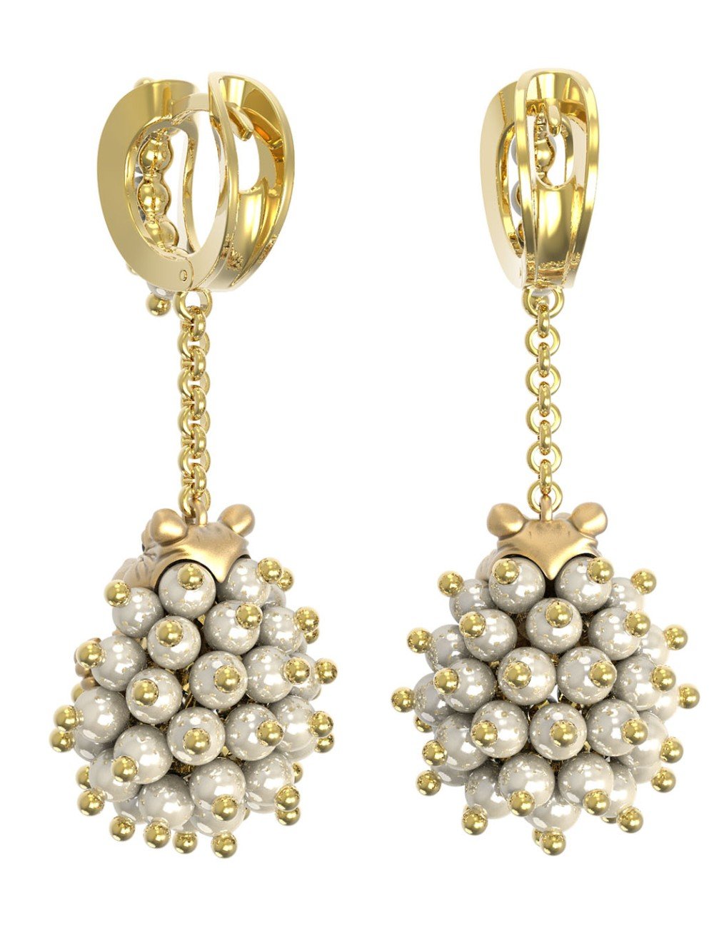 Серьги из лимонного золота c эмалью и жемчугом