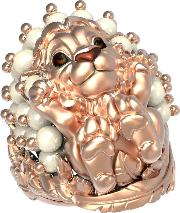 Кольцо из красного золота 585 пробы c эмалью и жемчугом