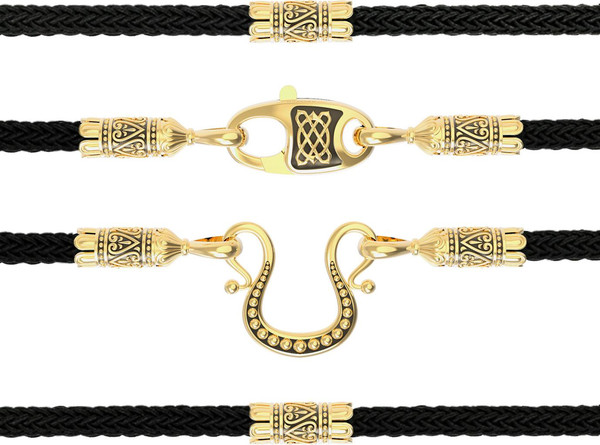 Цепь-шнурок шелк из лимонного золота 585 пробы c шёлковым шнурком