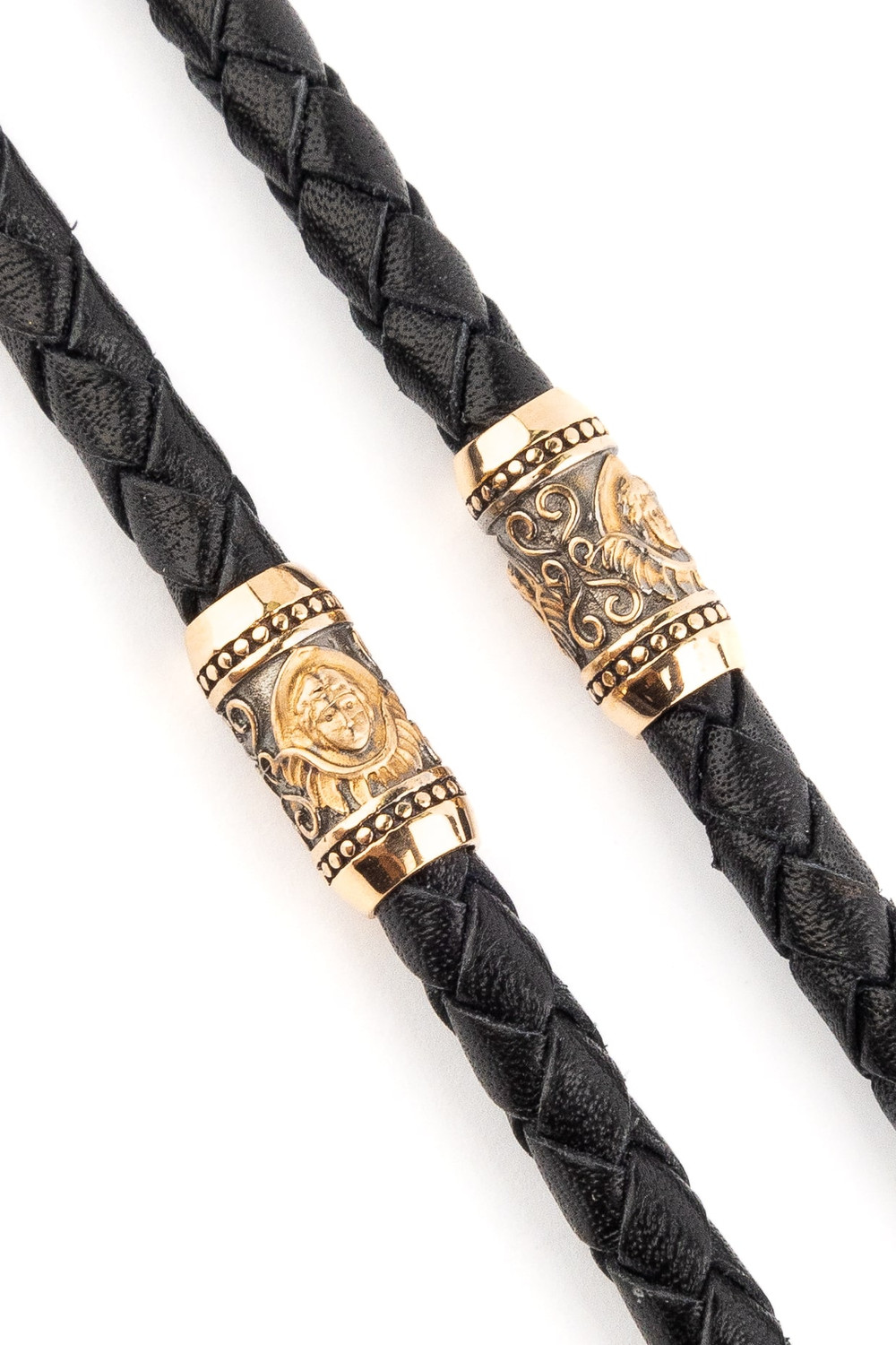 Цепь-шнурок кожа из красного золота 585 пробы c кожаным шнурком