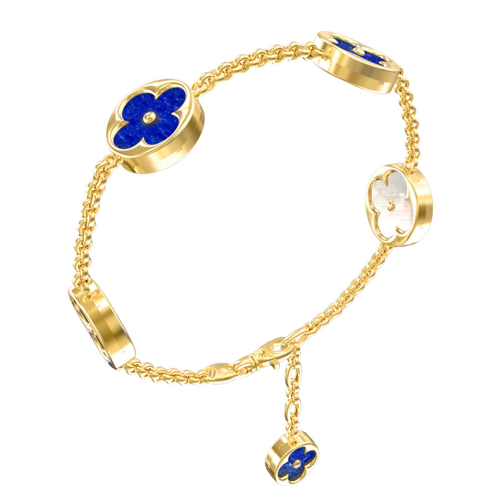 Браслет из лимонного золота 585 пробы c лазуритом и перламутром