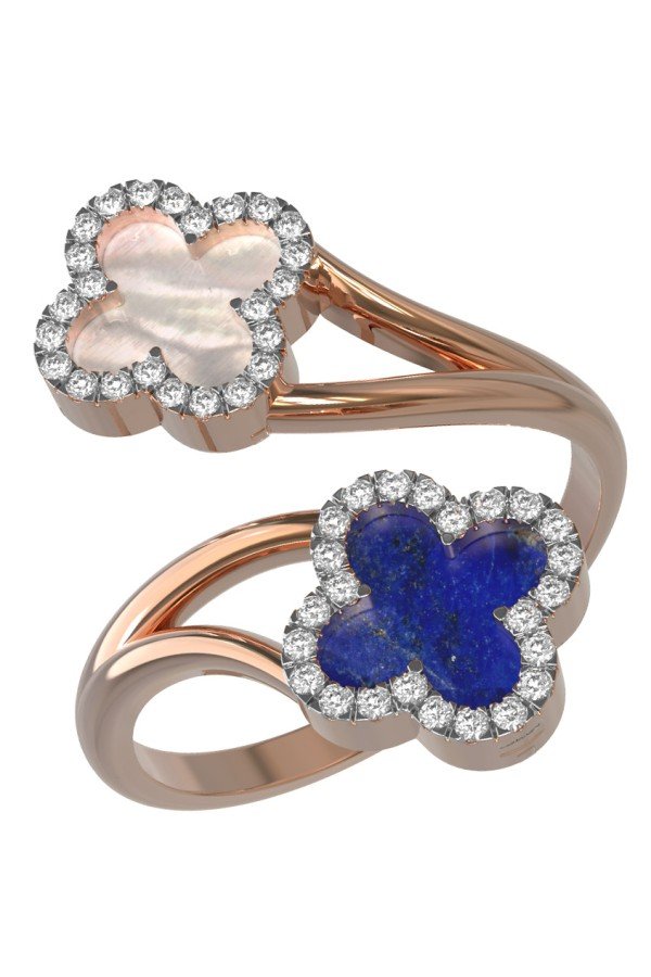 Кольцо из золота c бриллиантами, лазуритом и перламутром