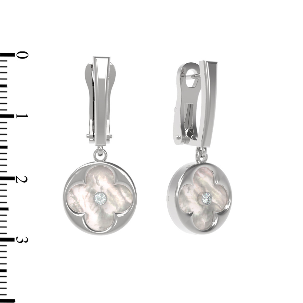 Серьги из белого золота 585 пробы c бриллиантами и перламутром