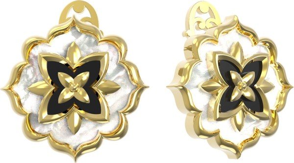 Серьги из лимонного золота c ониксом и перламутром