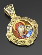 Образок из лимонного золота c эмалью, иконописью и темперой