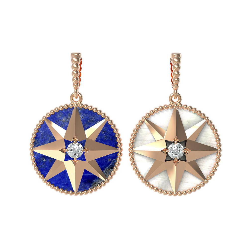 Подвеска из красного золота 585 пробы c фианитом, лазуритом и перламутром