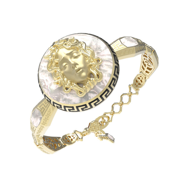 Браслет из лимонного золота 585 пробы c эмалью и перламутром