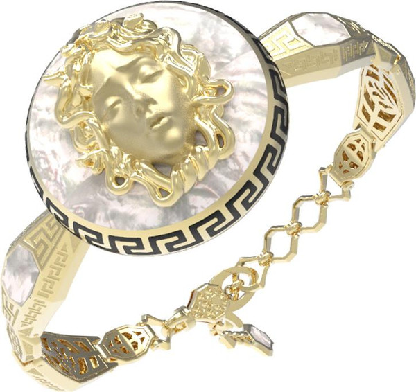 Браслет из лимонного золота 585 пробы c эмалью и перламутром