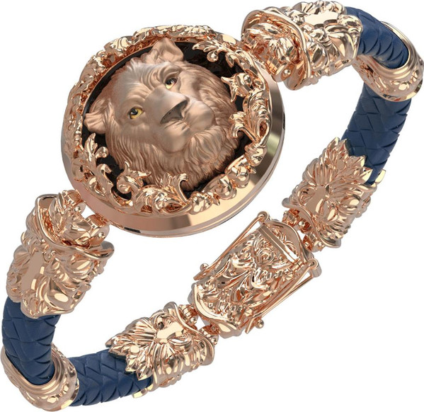 Браслет из красного золота 585 пробы c кожаным шнурком и ониксом