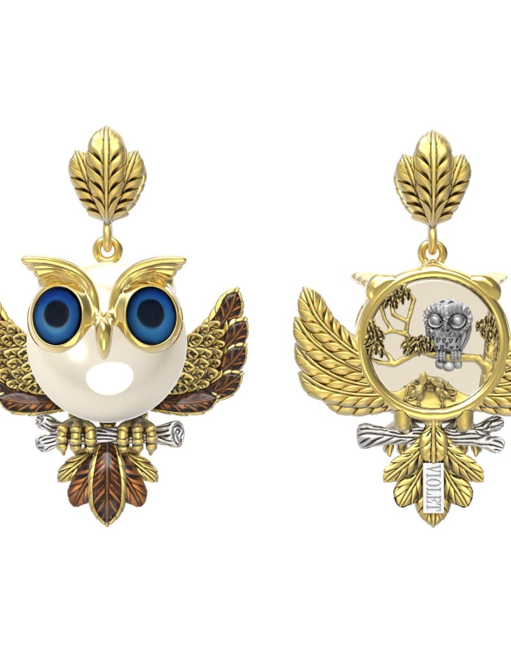 Подвеска из лимонного золота c эмалью и жемчугом