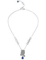 Колье из белого золота c бриллиантами, сапфиром и изумрудом