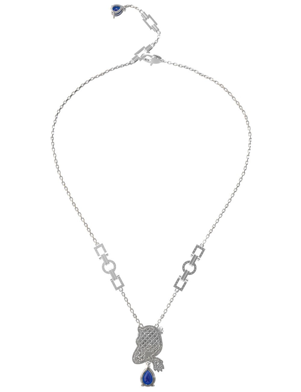 Колье из белого золота c бриллиантами, сапфиром и изумрудом