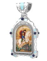 Образок из белого золота c эмалью, иконописью и темперой