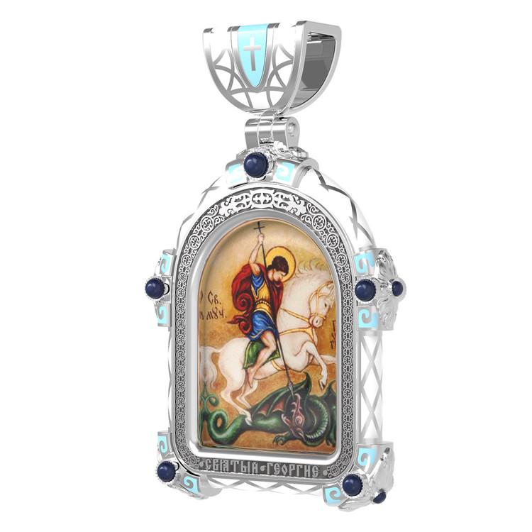 Нательная икона из белого золота 585 пробы c эмалью, иконописью и темперой
