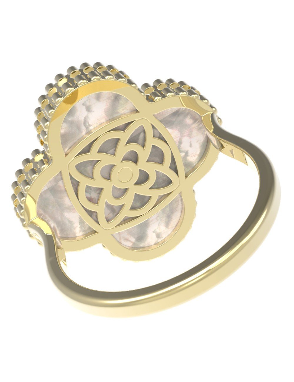 Кольцо из лимонного золота c бриллиантами и перламутром