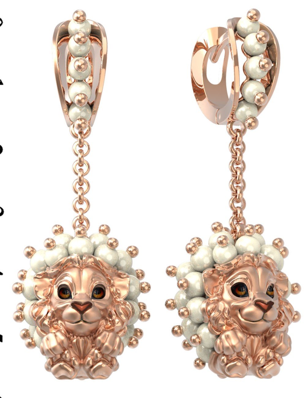 Серьги из золота c эмалью и жемчугом