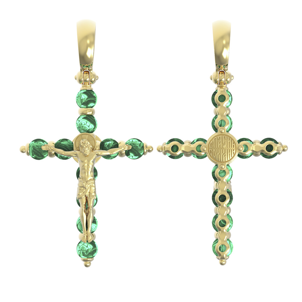 Крест из лимонного золота 585 пробы c малахитом