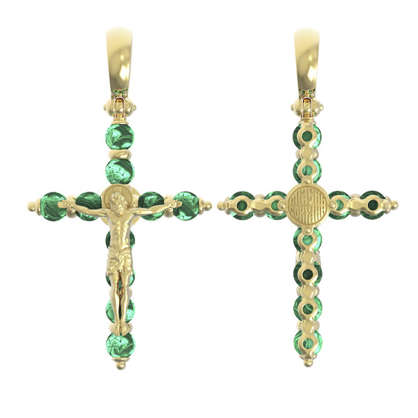 Крест из лимонного золота 585 пробы c малахитом