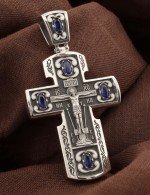 Крест из белого золота c эмалью и сапфиром
