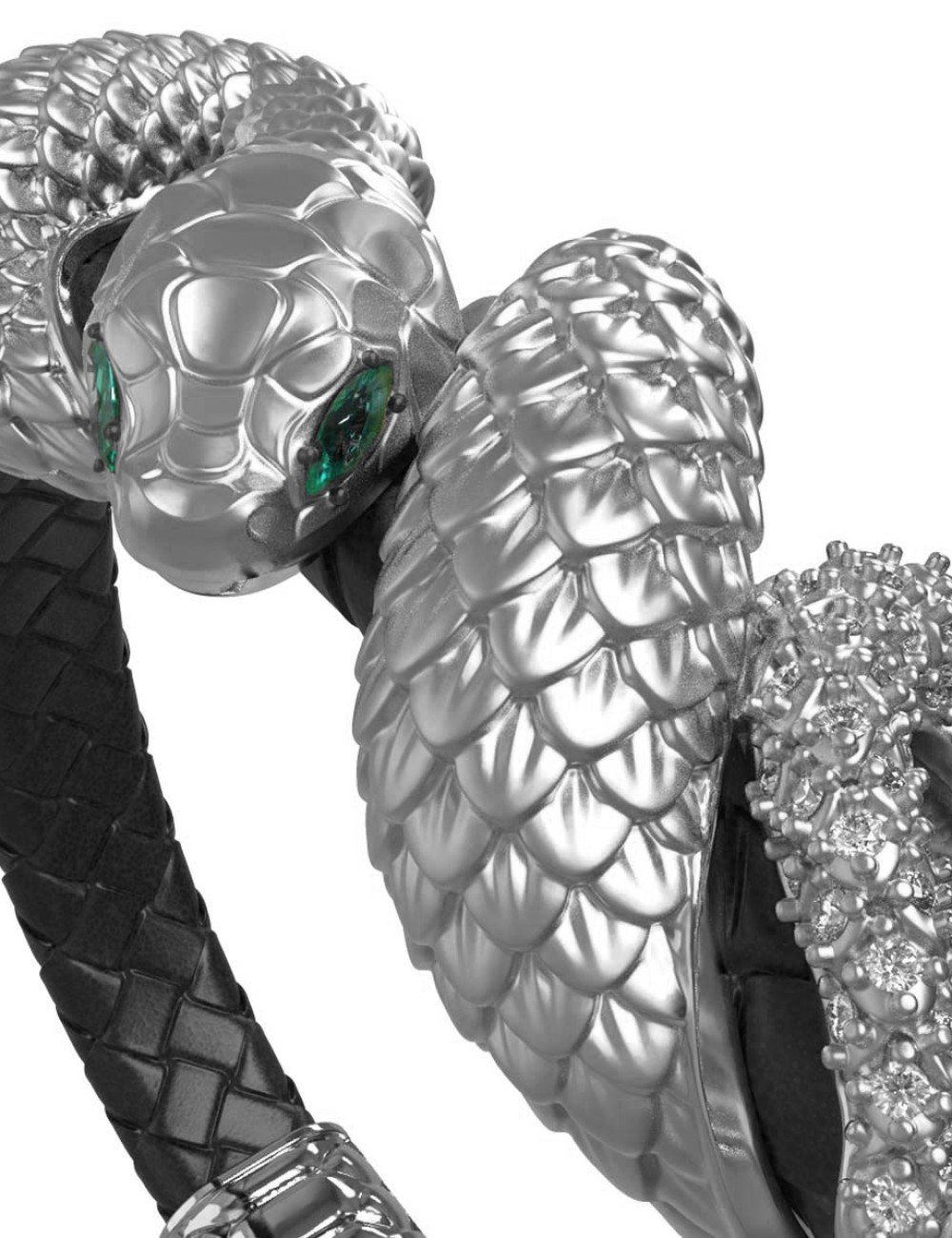 Браслет из белого золота c бриллиантами, изумрудом и шнурком