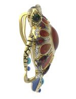 Подвеска из лимонного золота c эмалью, фианитом, гранатом и янтарём