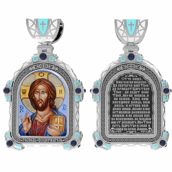 Нательная икона из белого золота 585 пробы c эмалью, иконописью и темперой