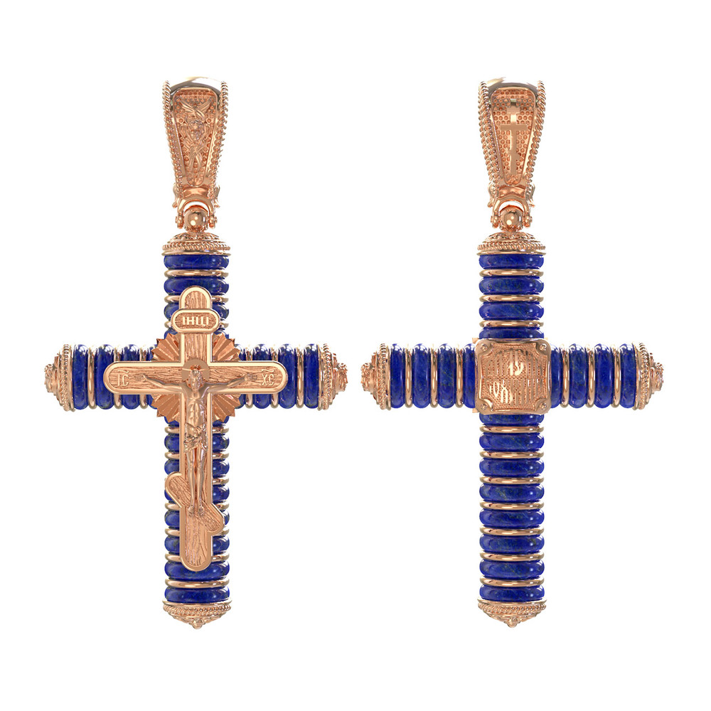 Крест из красного золота 585 пробы c лазуритом