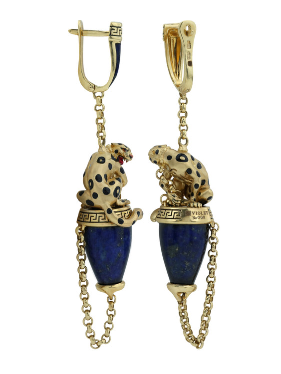 Серьги из лимонного золота 585 пробы c эмалью и лазуритом