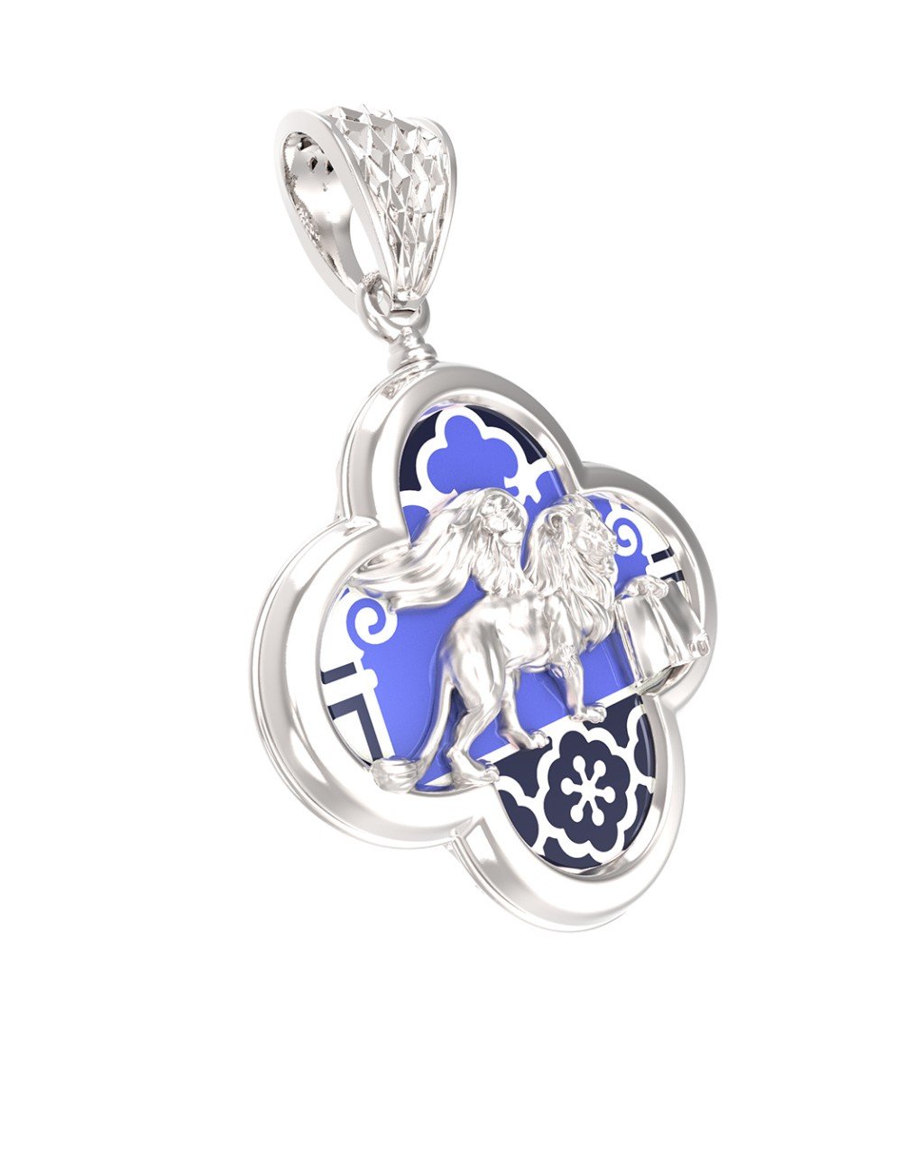 Подвеска из белого золота c эмалью и перламутром