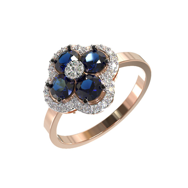 Кольцо из красного золота 585 пробы c бриллиантами и сапфиром