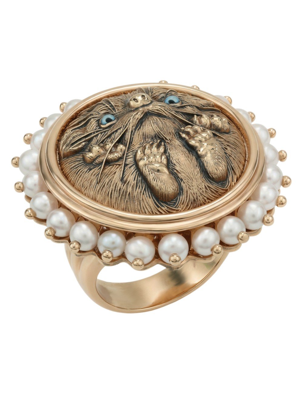 Кольцо из золота c эмалью и жемчугом