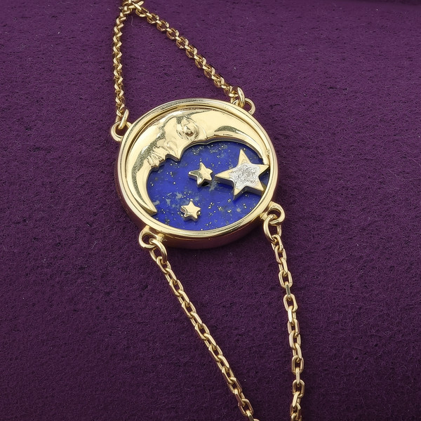 Браслет из лимонного золота 585 пробы c бриллиантами и лазуритом